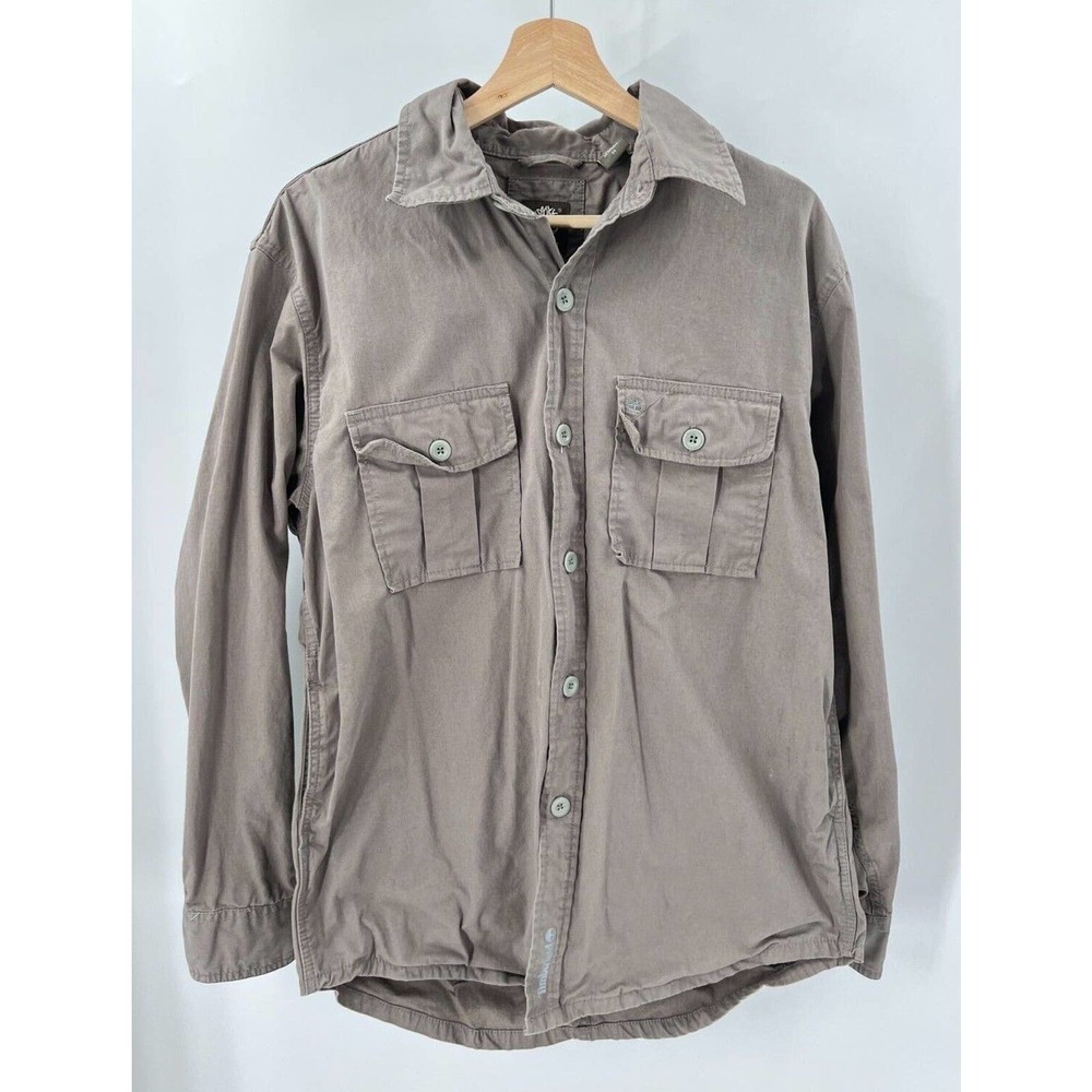 Timberland Mens Medium Button-up Long Sleeve Brown Shirt 100% Cotton Work Casual